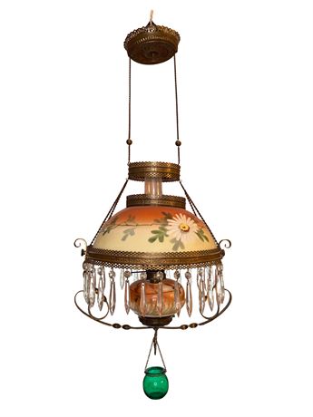 Victorian Hand Painted Hanging Oil Kerosene Lamp