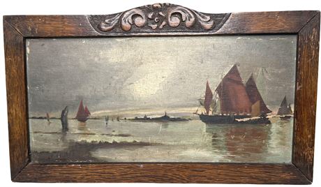 Antique Oil on Board Seascape Painting