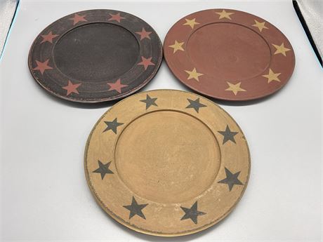 Three (3) Wood Star Plates