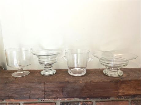 Glass Footed Bowls and Ice Bucket