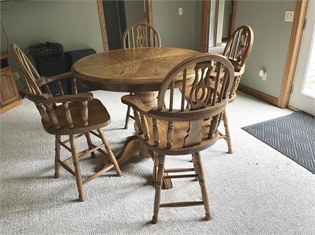 Oak Round Table and Swivel Chairs