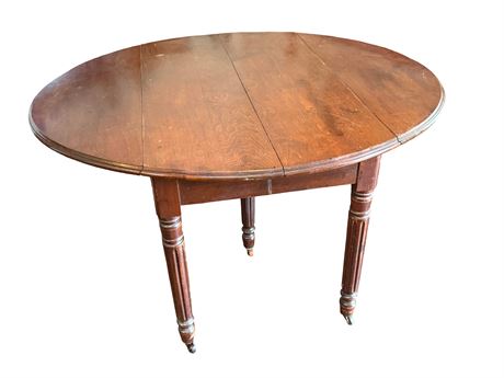 Antique Walnut Double Drop Leaf Table w/ Leaves on Casters