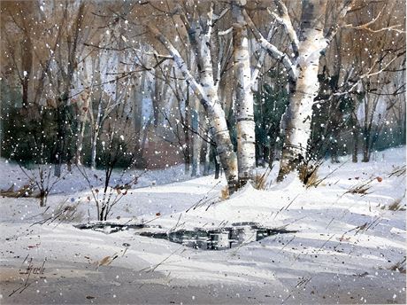 Barney B.J. Cole Original Watercolor Winter Lanscape Painting
