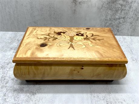 Italian Inlaid Wood Floral Music Box