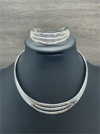 Mexico Modernist Sterling Silver Necklace and Bracelet