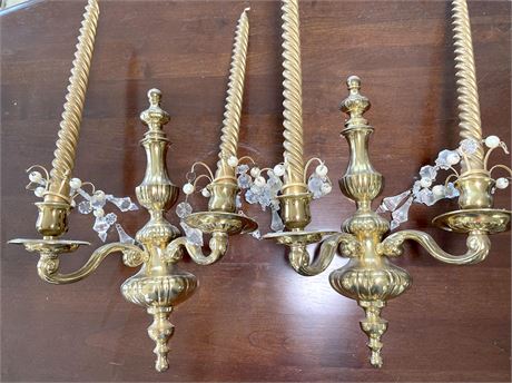 Matching Brass Two-Candle Wall Sconces