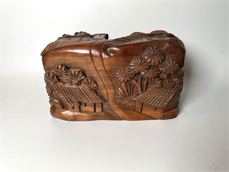 Hand Carved Wood Trinket Box