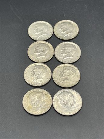 Eight (8) 1968 Silver Kennedy Half Dollars