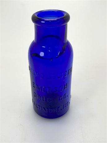 Antique Cobalt Blue Glass Bottle of Bromo-Seltzer