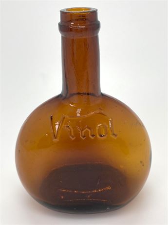 Vintage Brown Amber Embossed Glass Vinol Medicine Bottle