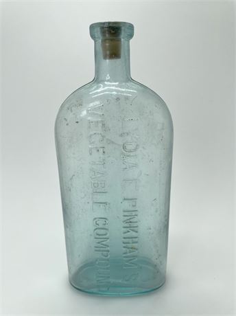 Aqua Glass Embossed "Lydia Pinkham Vegetable Compound" Medicine Bottle