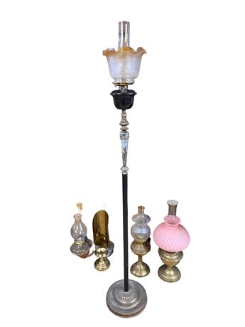 Antique P & A Torchiere Kerosene Oil Lamp