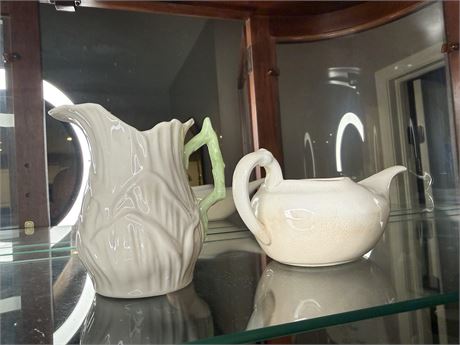 Belleek Porcelain Lily White Pattern Pitcher, Creamer